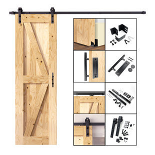 Barn Door With Accs 84 Solid Wood Paneled Unfinished With Installation Hardware Kit Barn Door 